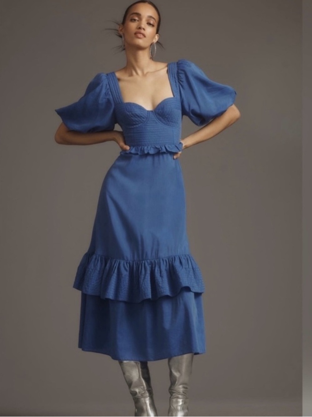 Farm Rio | Short-Sleeve Sweetheart Midi Dress